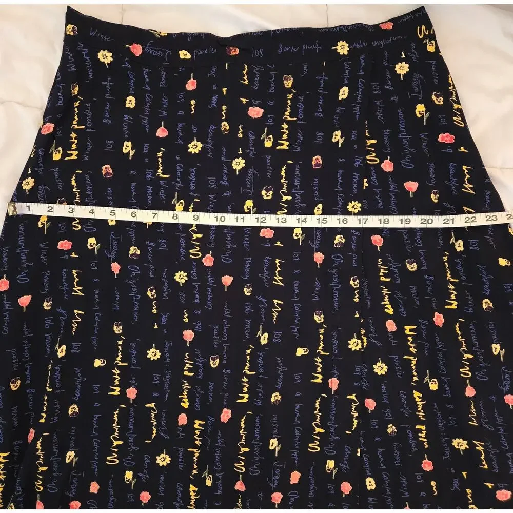 Vintage Floral Midi Faux Wrap Skirt 20 Script Poet Core Librarian Teacher Artsy